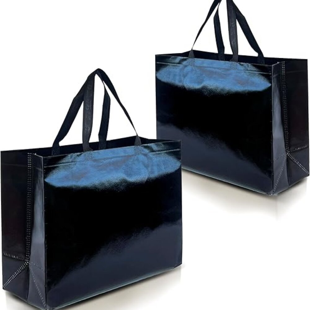 Black Gift Bags Extra Large Size –Set of 12 Reusable Black Gift Bags With Handle